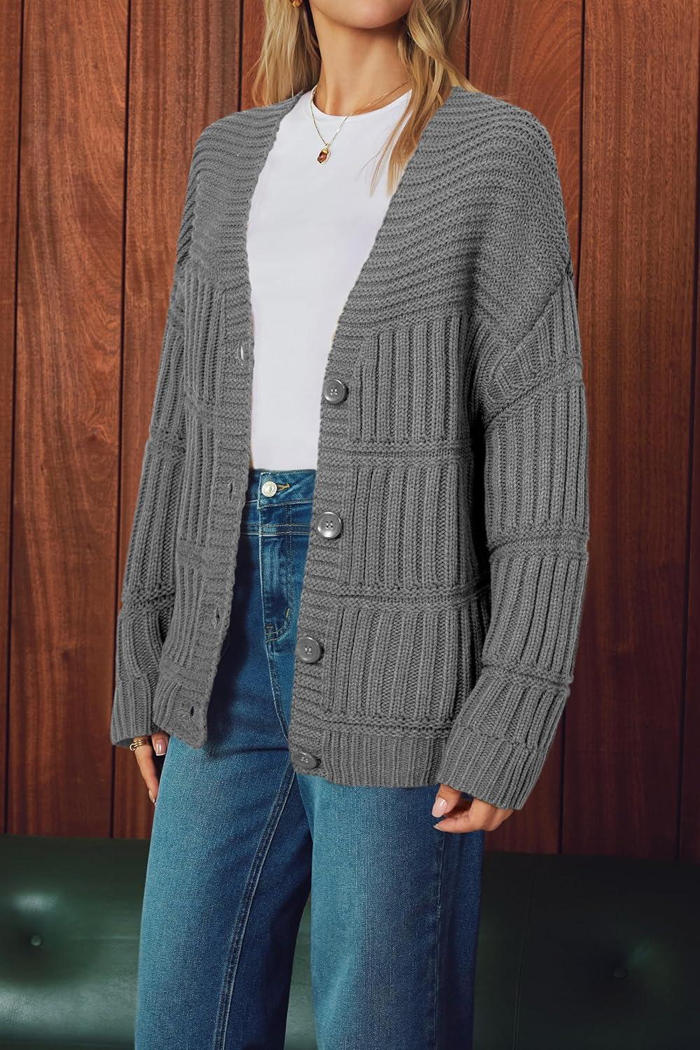 imageArachampampCloz Womens Wool Blend Chunky Knit Winter Cardigan Sweaters 2025Grey