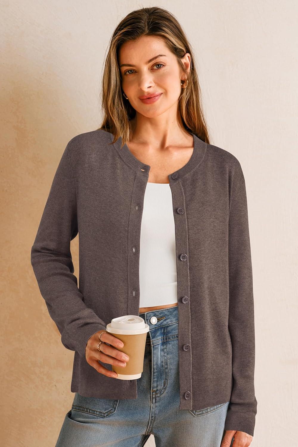 imageArachampampCloz Womens Wool Blend Lightweight Spring Business Casual Cardigan Sweaters TopsCoffee