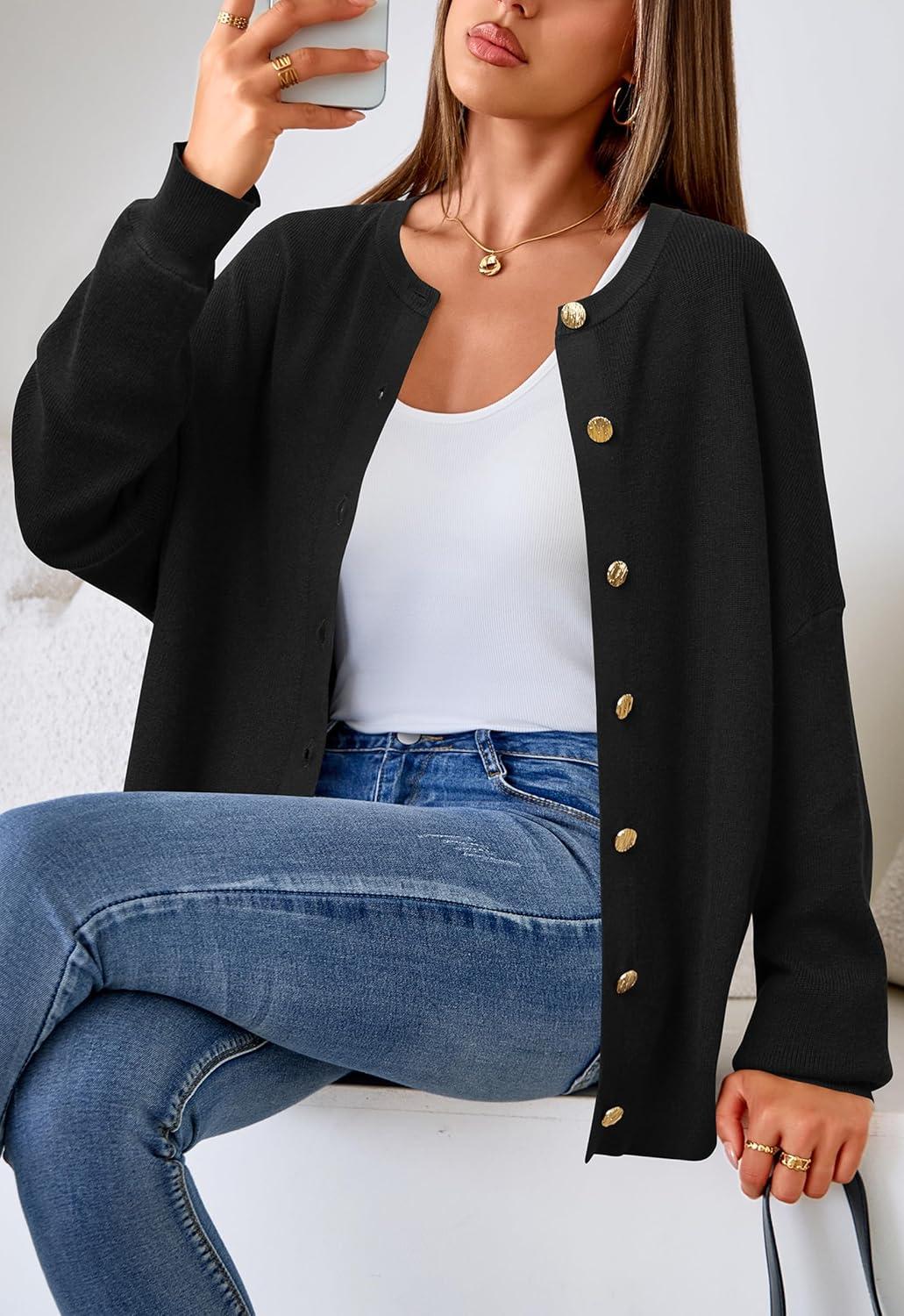 imageArachampampCloz Womens Wool Blend Oversized Cardigan Sweaters Button Down Casual Winter ClothingBlack