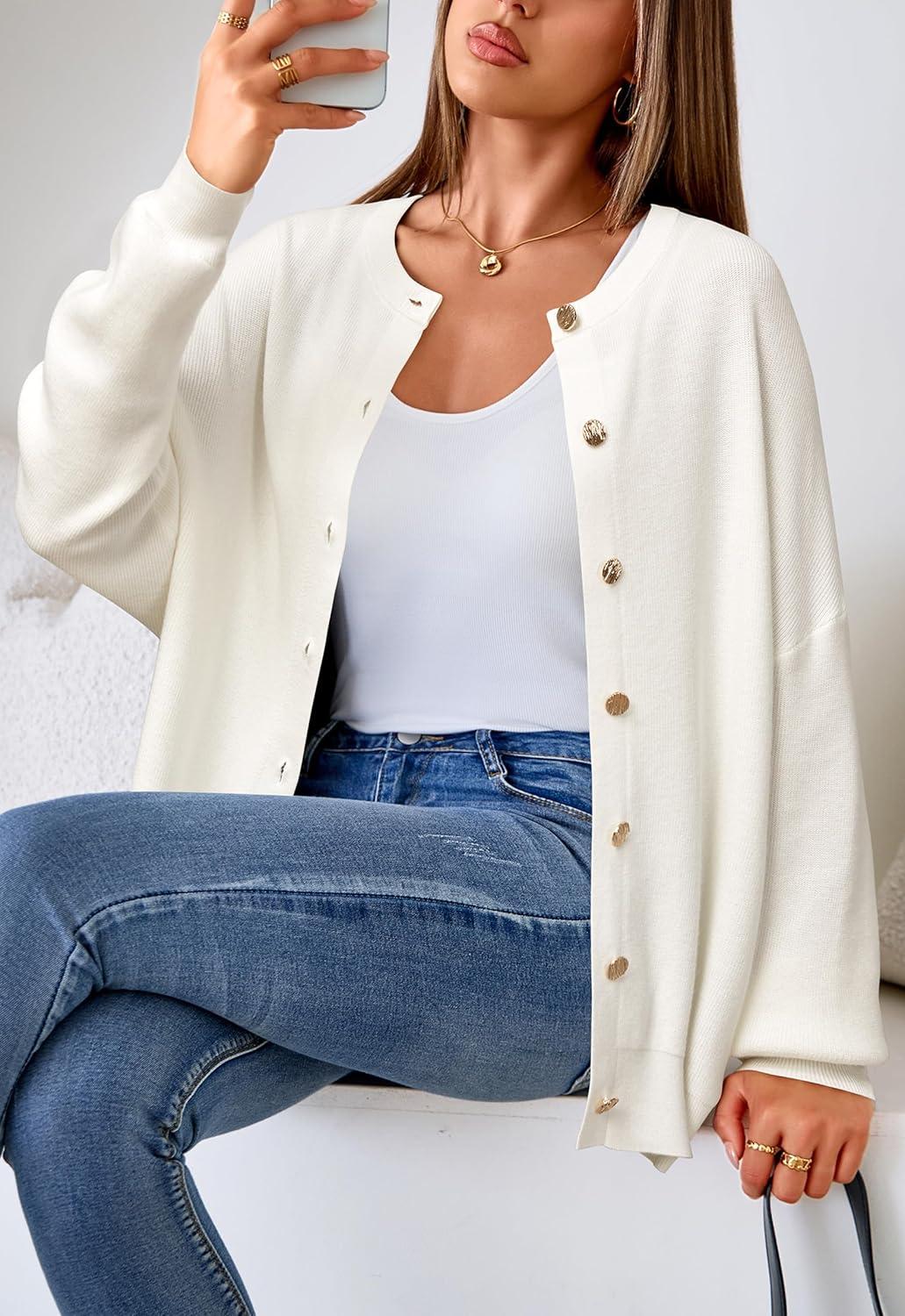 imageArachampampCloz Womens Wool Blend Oversized Cardigan Sweaters Button Down Casual Winter ClothingOffwhite