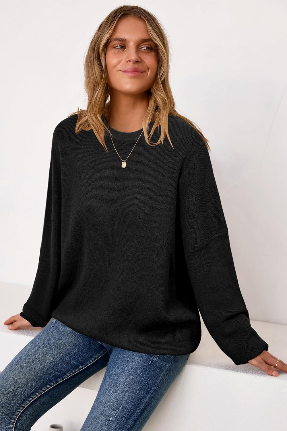 imageArachampampCloz Womens Wool Blend Oversized Sweaters Crewneck Casual Fall Outfits Fashion TopsBlack