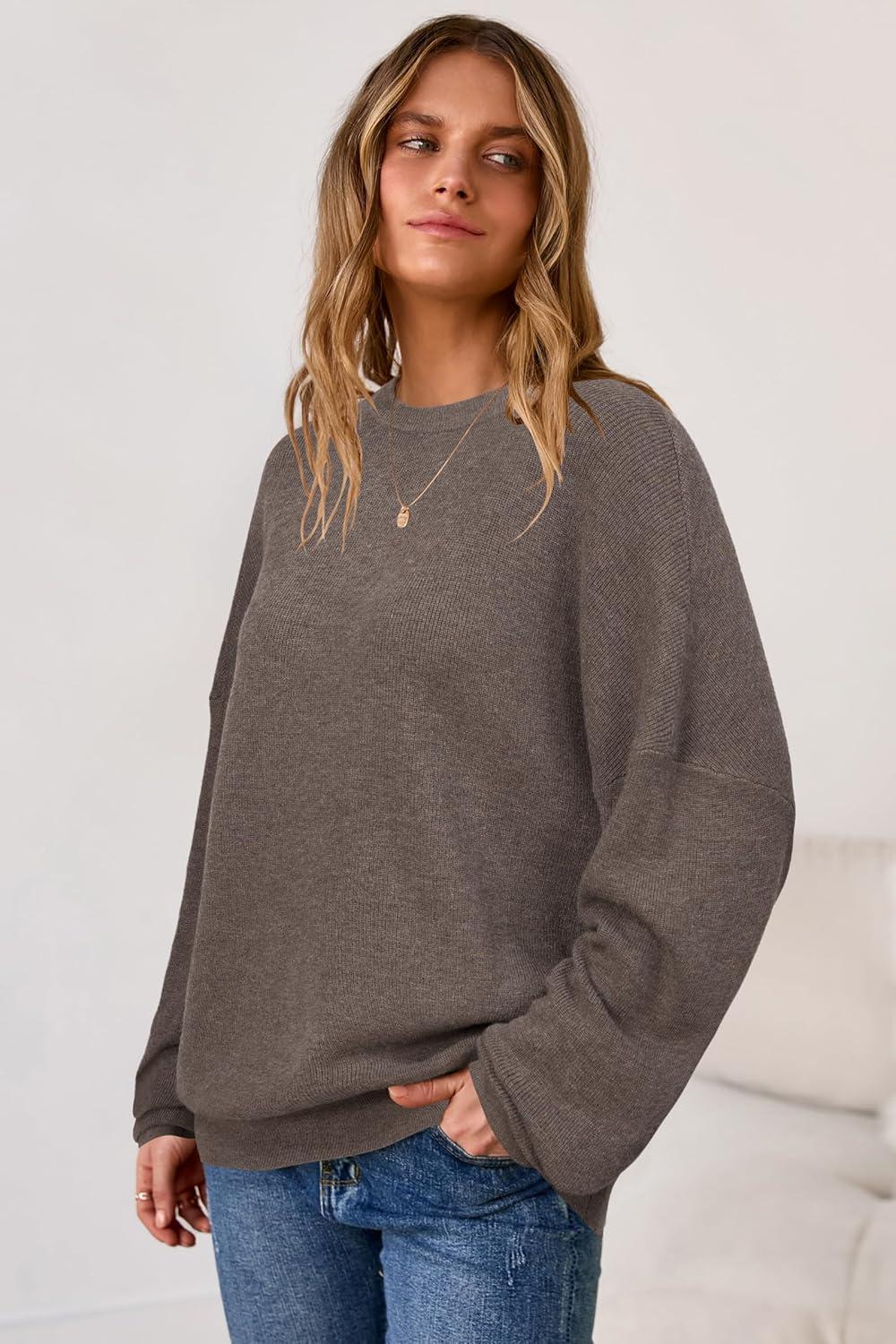 imageArachampampCloz Womens Wool Blend Oversized Sweaters Crewneck Casual Fall Outfits Fashion TopsCoffee
