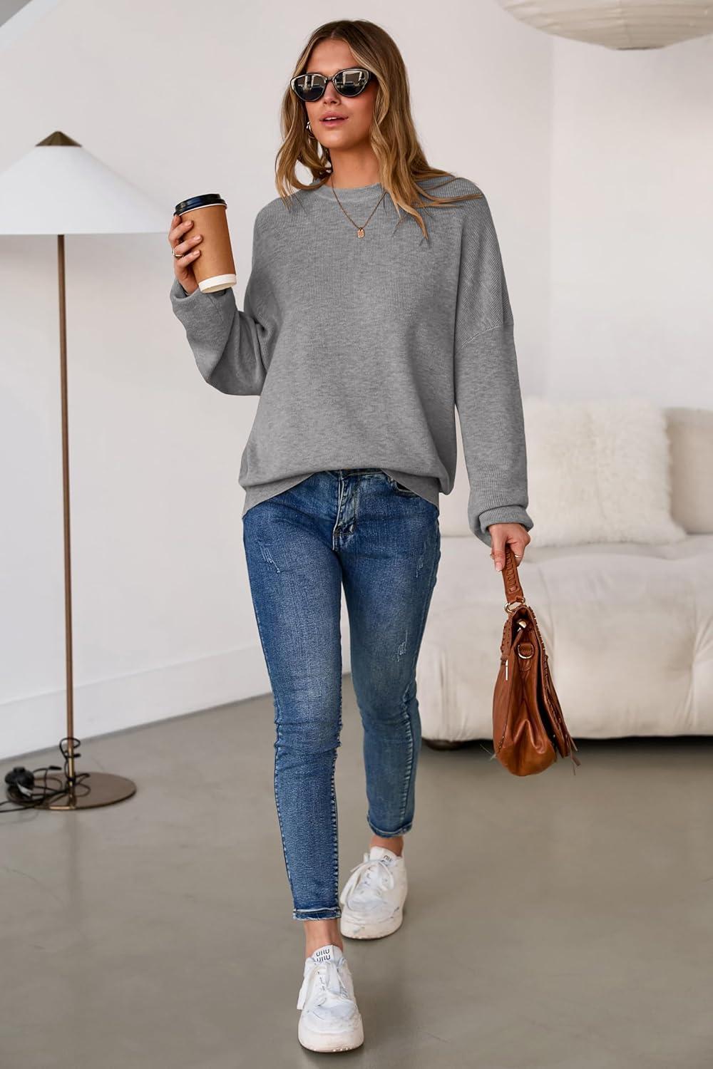 imageArachampampCloz Womens Wool Blend Oversized Sweaters Crewneck Casual Fall Outfits Fashion TopsGray