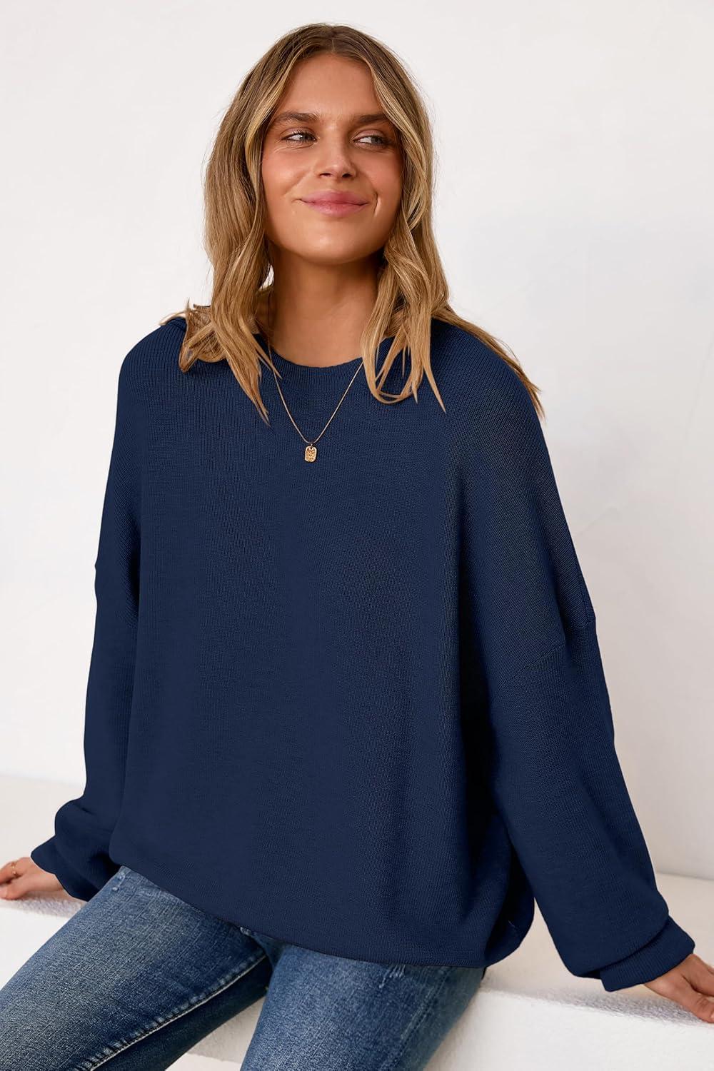 imageArachampampCloz Womens Wool Blend Oversized Sweaters Crewneck Casual Fall Outfits Fashion TopsNavy