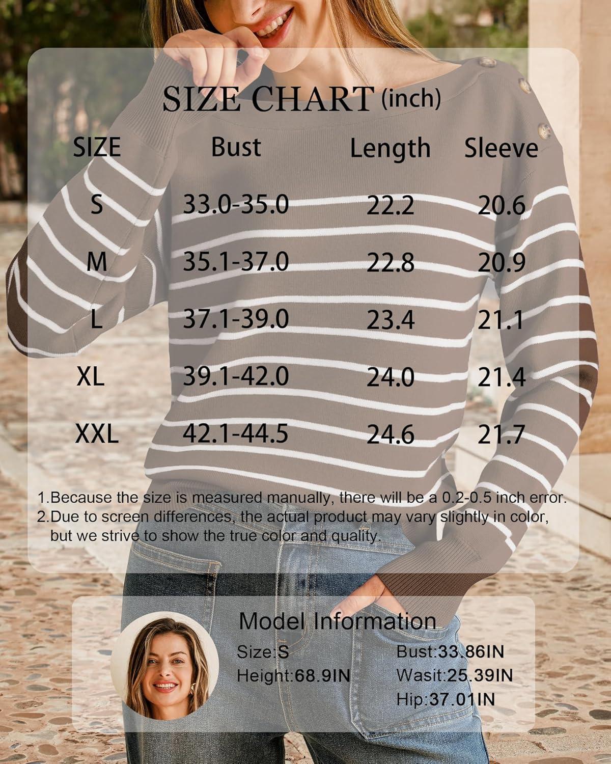 imageArachampampCloz Womens Wool Blend Striped Boat Neck Fall Dressy Casual Sweater Tops 2025Coffee and White