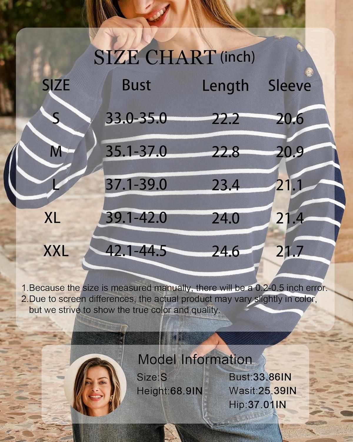 imageArachampampCloz Womens Wool Blend Striped Boat Neck Fall Dressy Casual Sweater Tops 2025Navy Blue and White