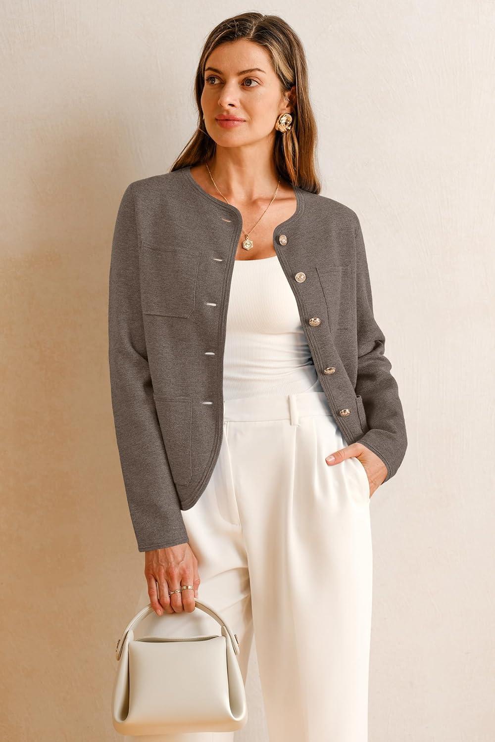 imageArachampampCloz Womens Wool Blend Sweater Blazers Business Casual Jacket with Pockets 2025Coffee