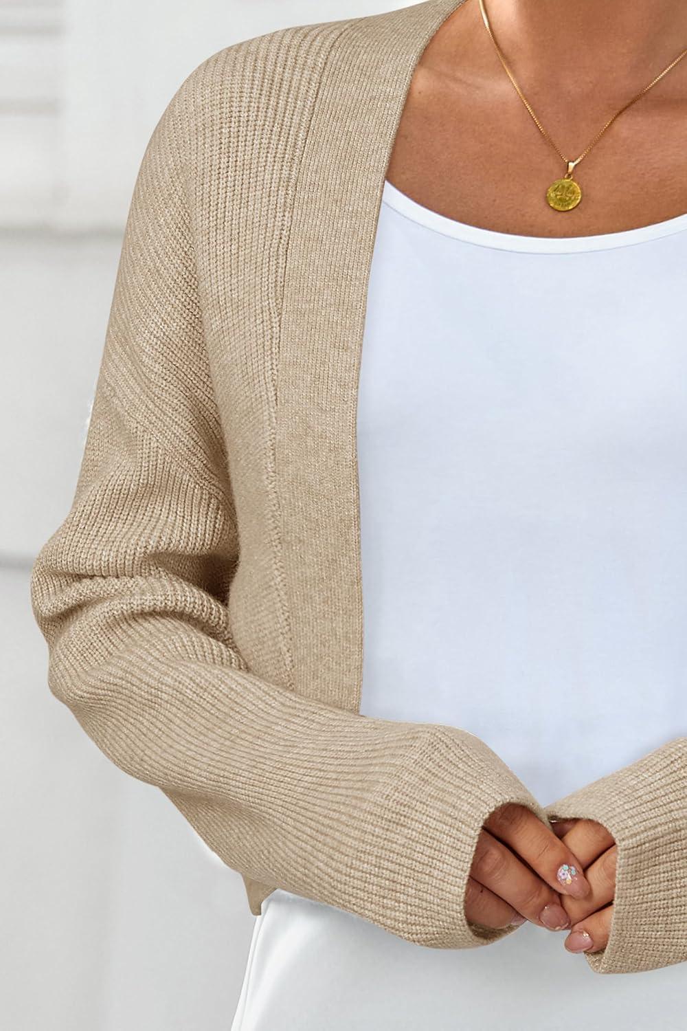 imageArachampampCloz Womens Wool Blend Sweaters Fall Cropped Cardigan Bolero Shrug for Dresses 2025Apricot