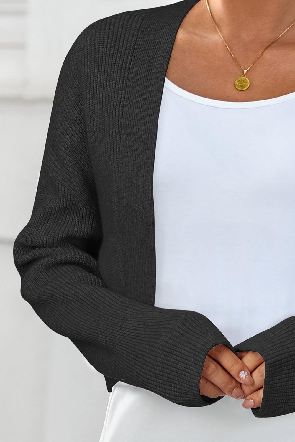 imageArachampampCloz Womens Wool Blend Sweaters Fall Cropped Cardigan Bolero Shrug for Dresses 2025Black