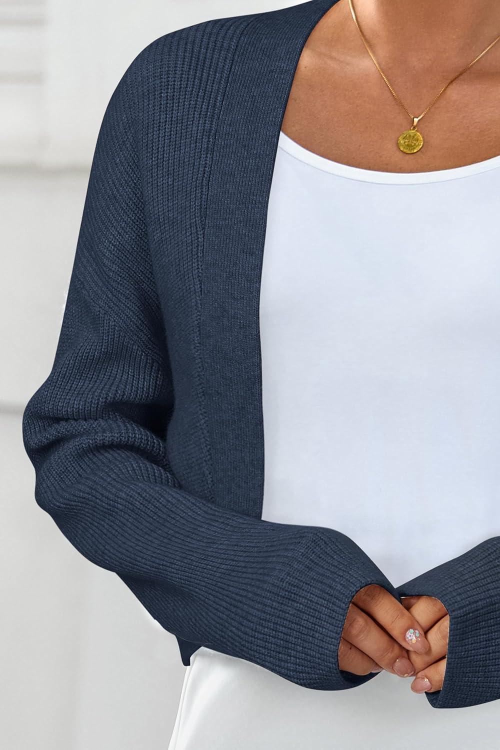 imageArachampampCloz Womens Wool Blend Sweaters Fall Cropped Cardigan Bolero Shrug for Dresses 2025Dark Blue
