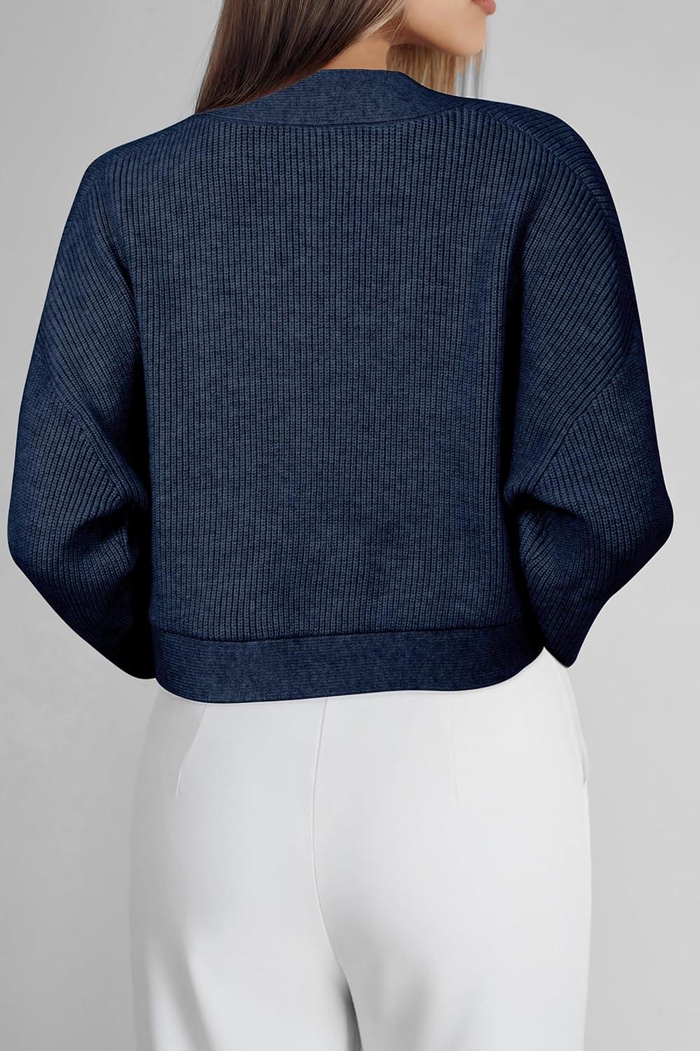 imageArachampampCloz Womens Wool Blend Sweaters Fall Cropped Cardigan Bolero Shrug for Dresses 2025Dark Blue