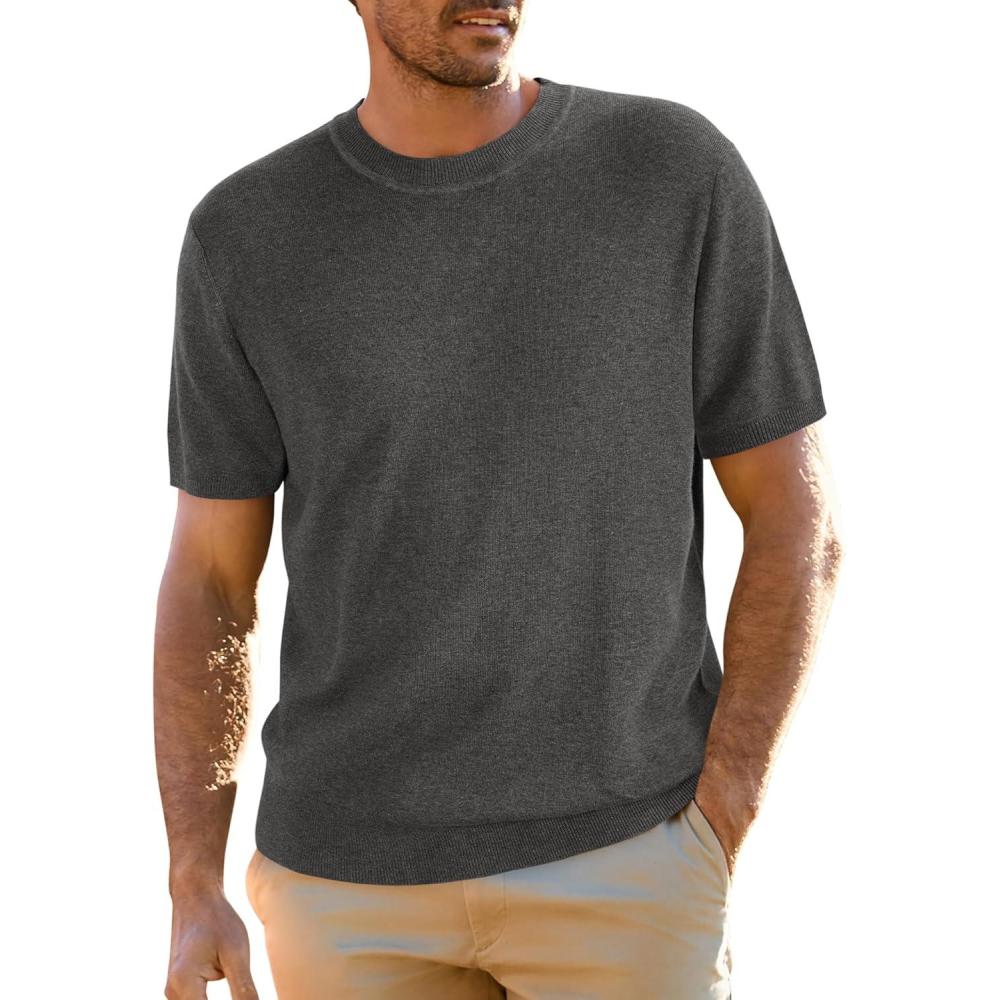 imageArachampampCloz Mens Wool Blend Loose Fit Sweater Ultra Soft 2025 Spring Bottoming Crewneck Fashion PulloverDark Gray