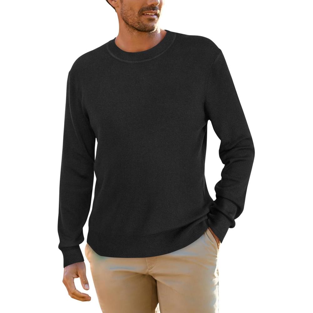 imageArachampampCloz Mens Wool Blend Loose Fit Sweater Ultra Soft 2025 Spring Bottoming Crewneck Fashion PulloverLblack
