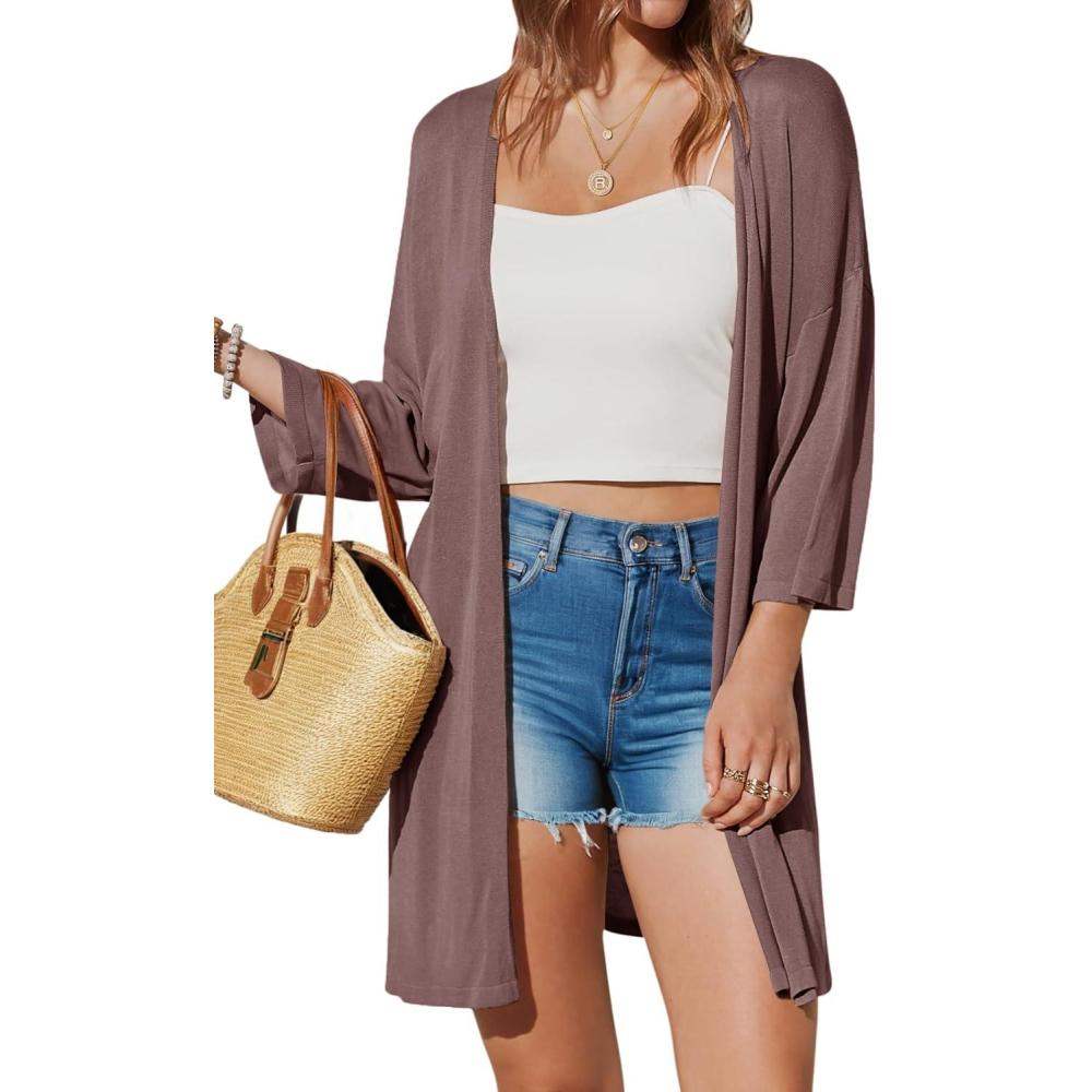 imageArachampampCloz Womens Lightweight Summer Beach Kimonos CardiganBrown