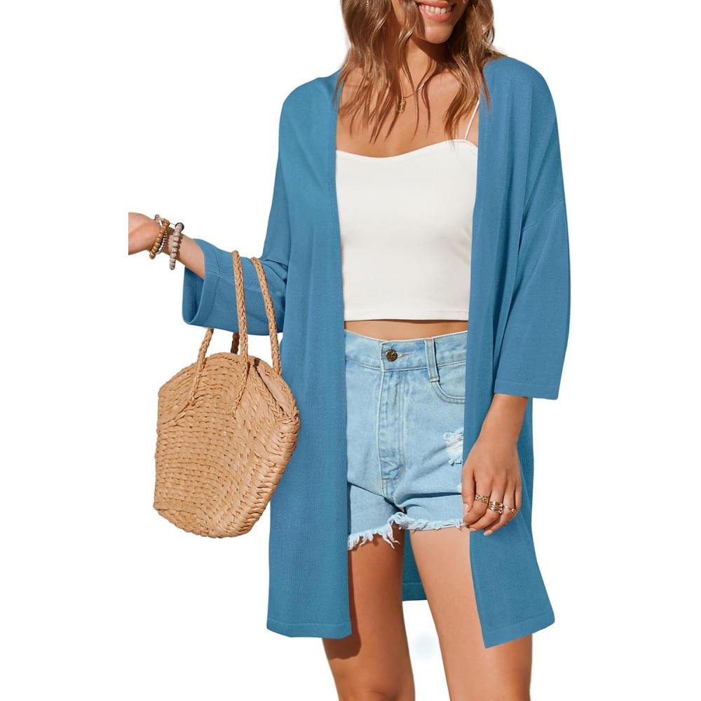 imageArachampampCloz Womens Lightweight Summer Beach Kimonos CardiganDark Blue