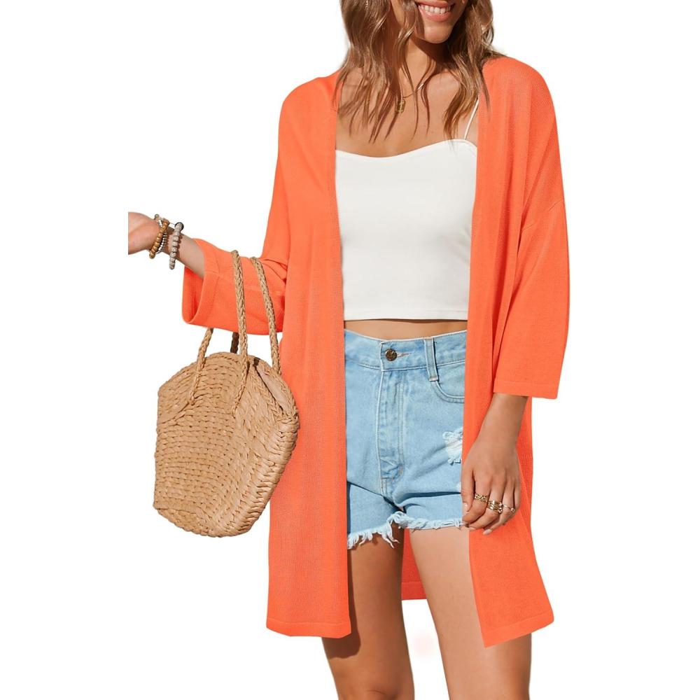 imageArachampampCloz Womens Lightweight Summer Beach Kimonos CardiganOrange