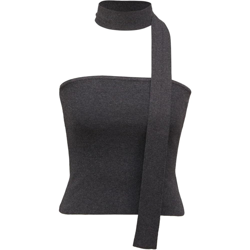 imageArachampampCloz Womens Non See Through 2in1 Y2K Non Slip Fall Scarf Tube Top 2025Dark Grey