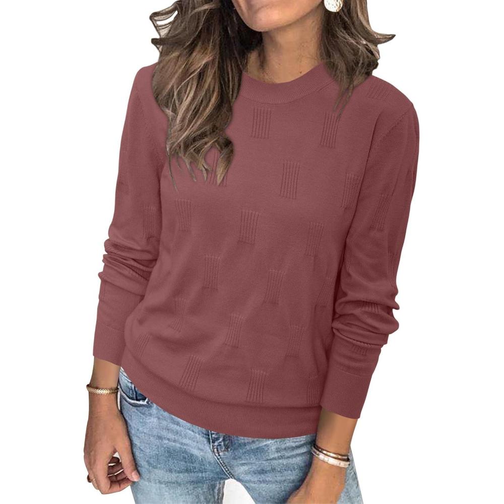 imageArachampampCloz Womens Soft Knit Sweater Fall Dressy Casual Pullover TopsAdusty Red