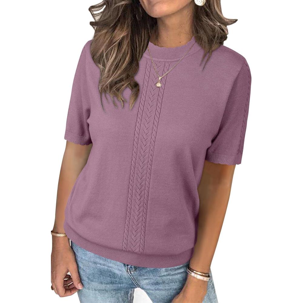 imageArachampampCloz Womens Soft Knit Sweater Fall Dressy Casual Pullover TopsGray Purple5006
