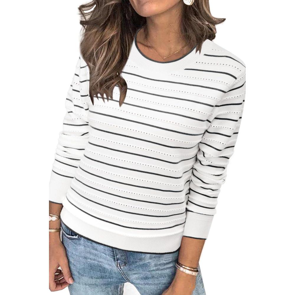 imageArachampampCloz Womens Soft Knit Sweater Fall Dressy Casual Pullover TopsStriped White Black