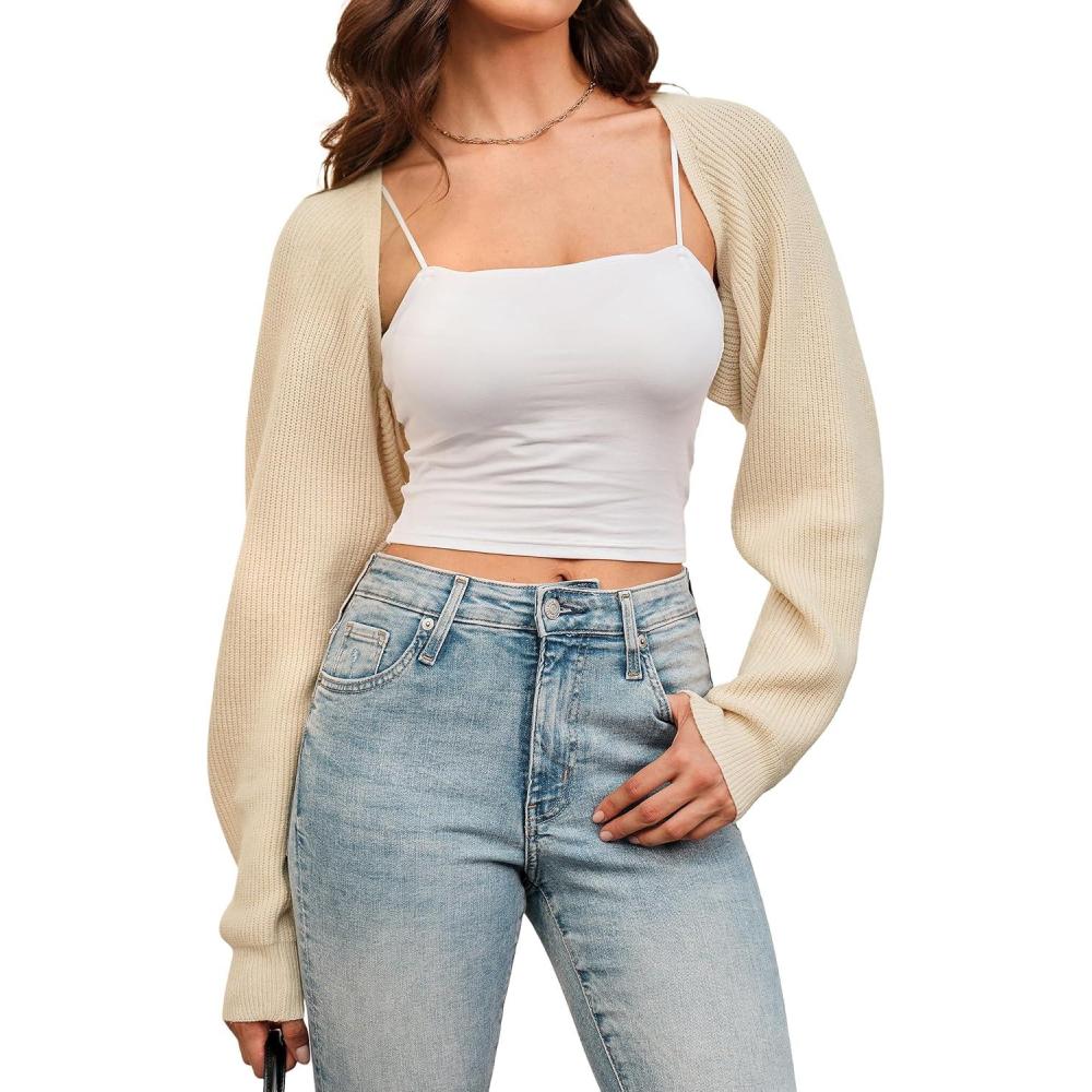 imageArachampampCloz Womens Wool Blend Bolero Shrug Fall Fashion Cropped Cardigans 2025Apricot