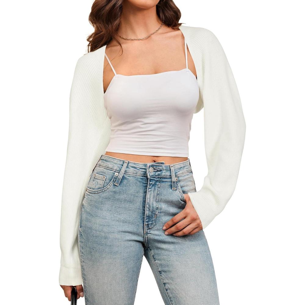imageArachampampCloz Womens Wool Blend Bolero Shrug Fall Fashion Cropped Cardigans 2025White
