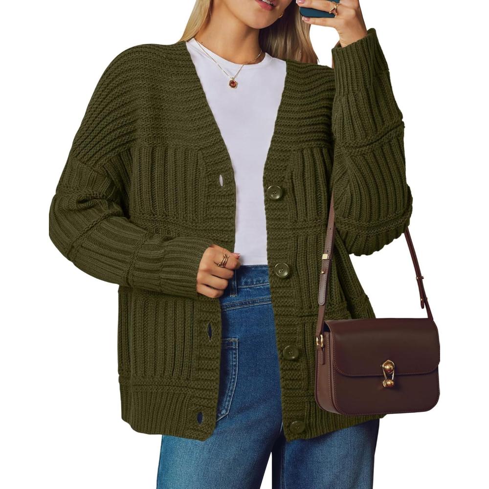 imageArachampampCloz Womens Wool Blend Chunky Knit Winter Cardigan Sweaters 2025Army Green