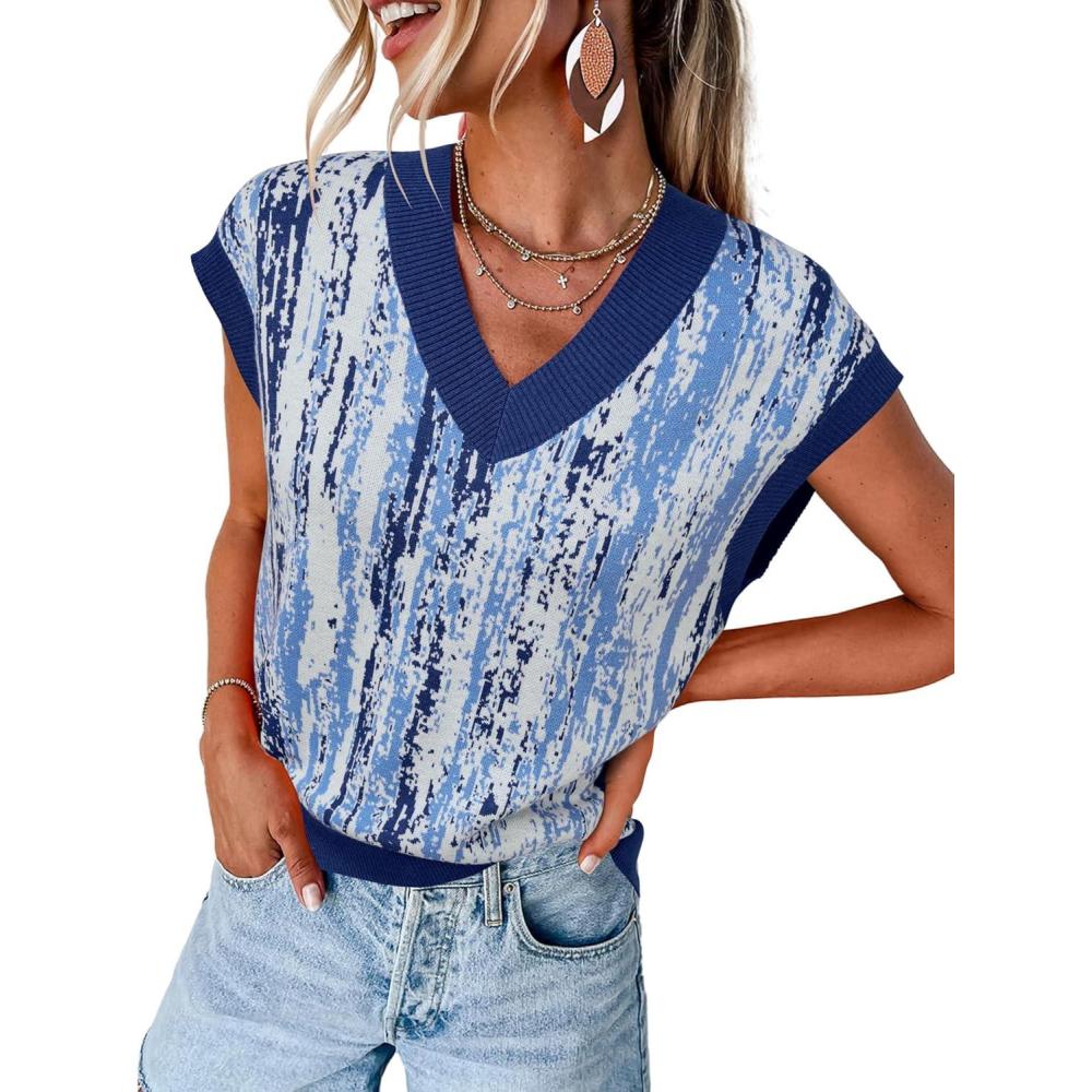 imageArachampampCloz Womens Wool Blend Fall Printed Cute Trendy Sweater Vests 2025Blue