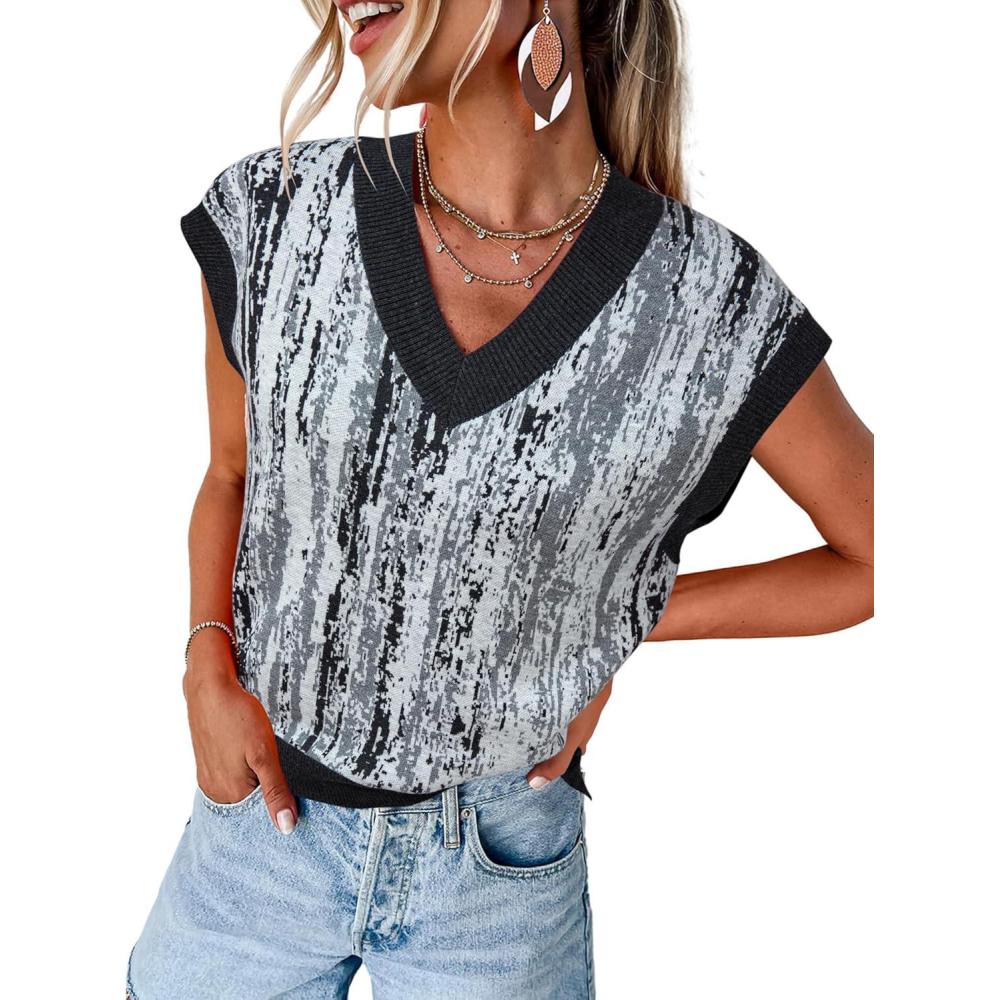 imageArachampampCloz Womens Wool Blend Fall Printed Cute Trendy Sweater Vests 2025Grey