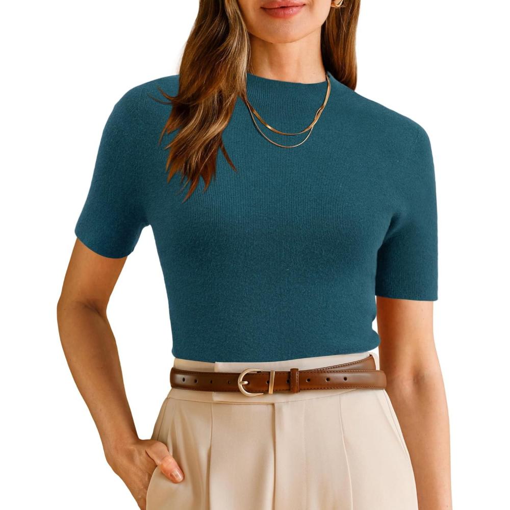 imageArachampampCloz Womens Wool Blend Fall Seamless Rip Resistant Tops Opaque Business Casual ShirtsDark Blue