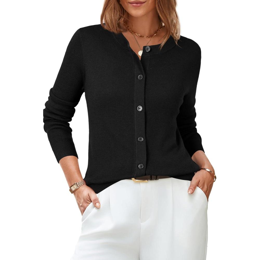 imageArachampampCloz Womens Wool Blend Lightweight Spring Business Casual Cardigan Sweaters TopsBlack