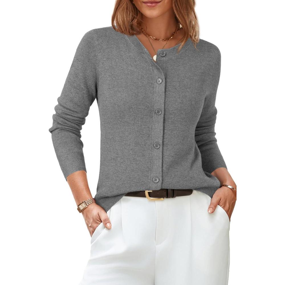 imageArachampampCloz Womens Wool Blend Lightweight Spring Business Casual Cardigan Sweaters TopsDark Gray