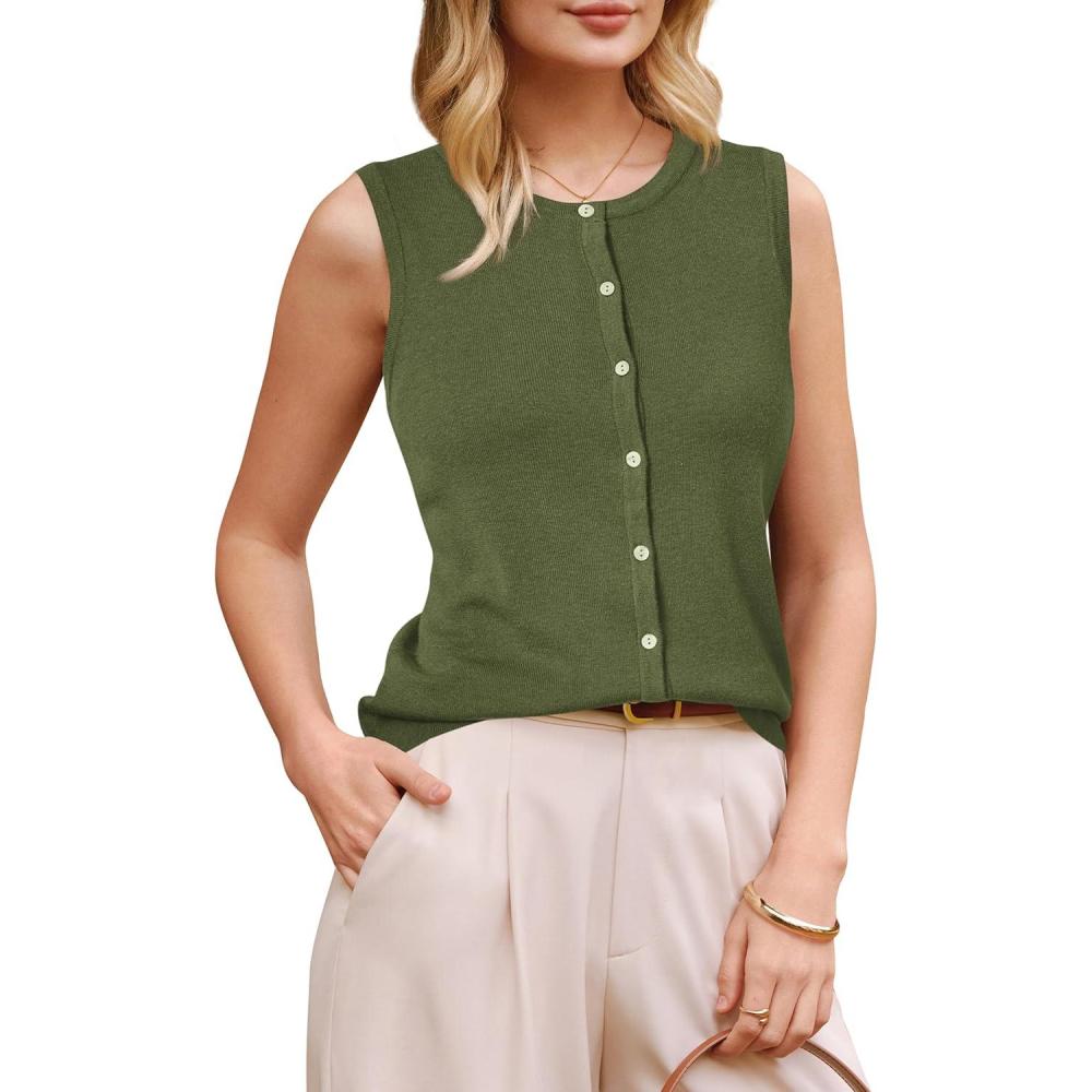 imageArachampampCloz Womens Wool Blend Non See Through Button Down Business Casual Tank Tops 2026Olive Green