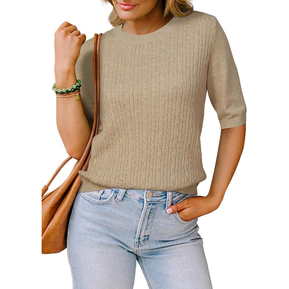 imageArachampampCloz Womens Wool Blend Old Money Cable Knit Elbow Sleeve Sweaters 2025Apricotcable