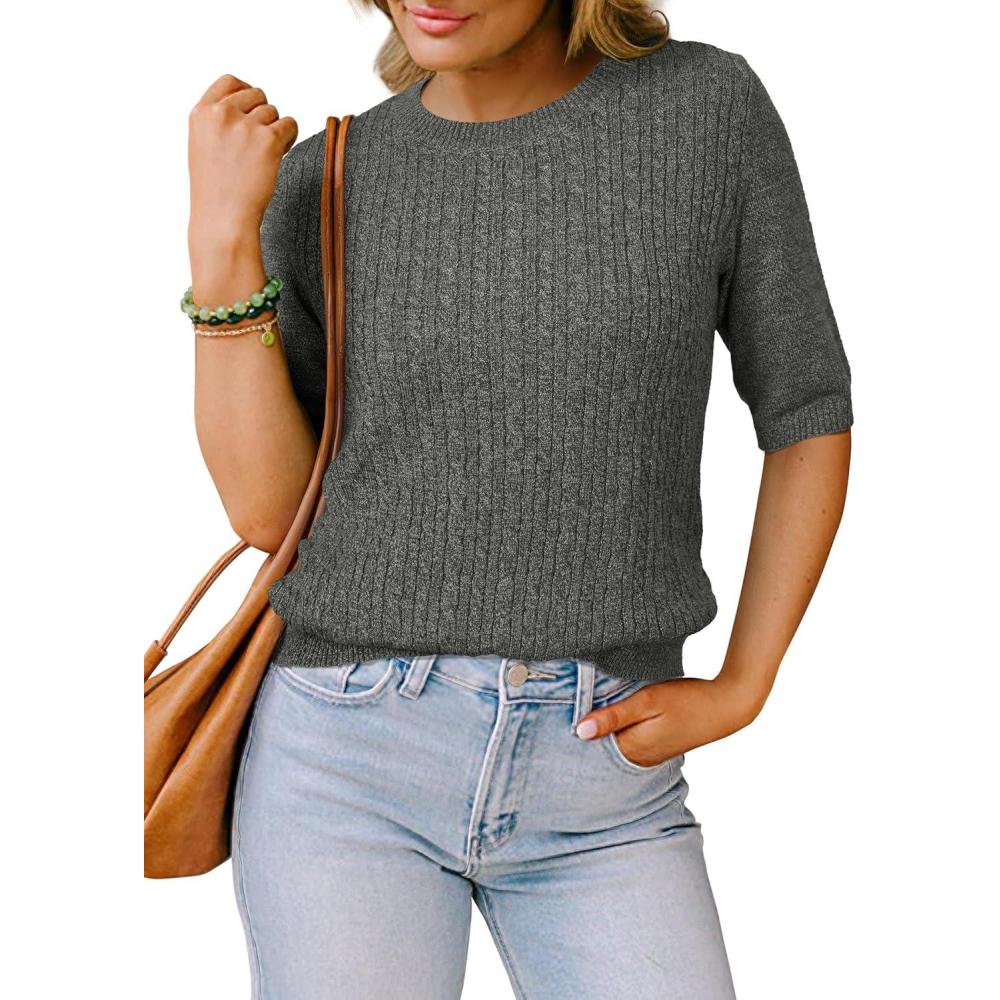 imageArachampampCloz Womens Wool Blend Old Money Cable Knit Elbow Sleeve Sweaters 2025Dark Graycable