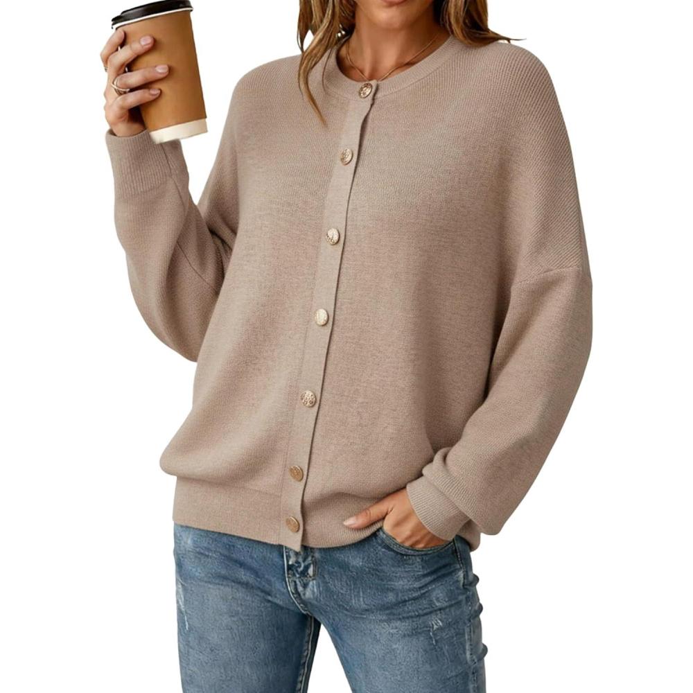 imageArachampampCloz Womens Wool Blend Oversized Cardigan Sweaters Button Down Casual Winter ClothingDark Apricot