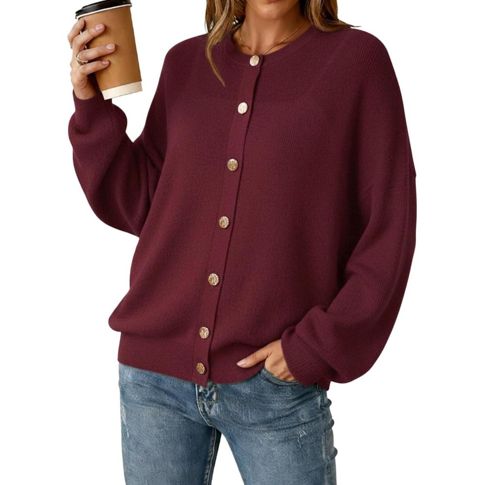 imageArachampampCloz Womens Wool Blend Oversized Cardigan Sweaters Button Down Casual Winter ClothingWine