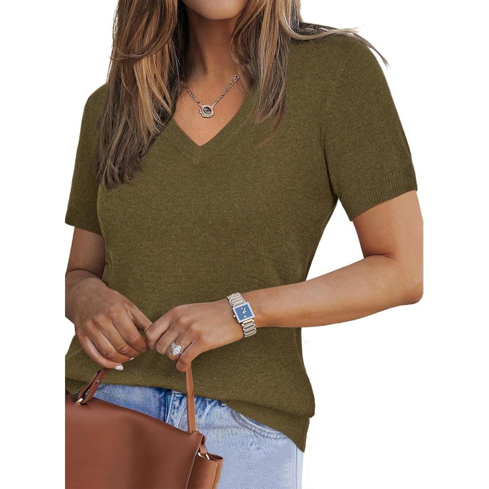 imageArachampampCloz Womens Wool Blend Spring Summer Lightweight Business Casual Sweater Tops 2026Brown Green