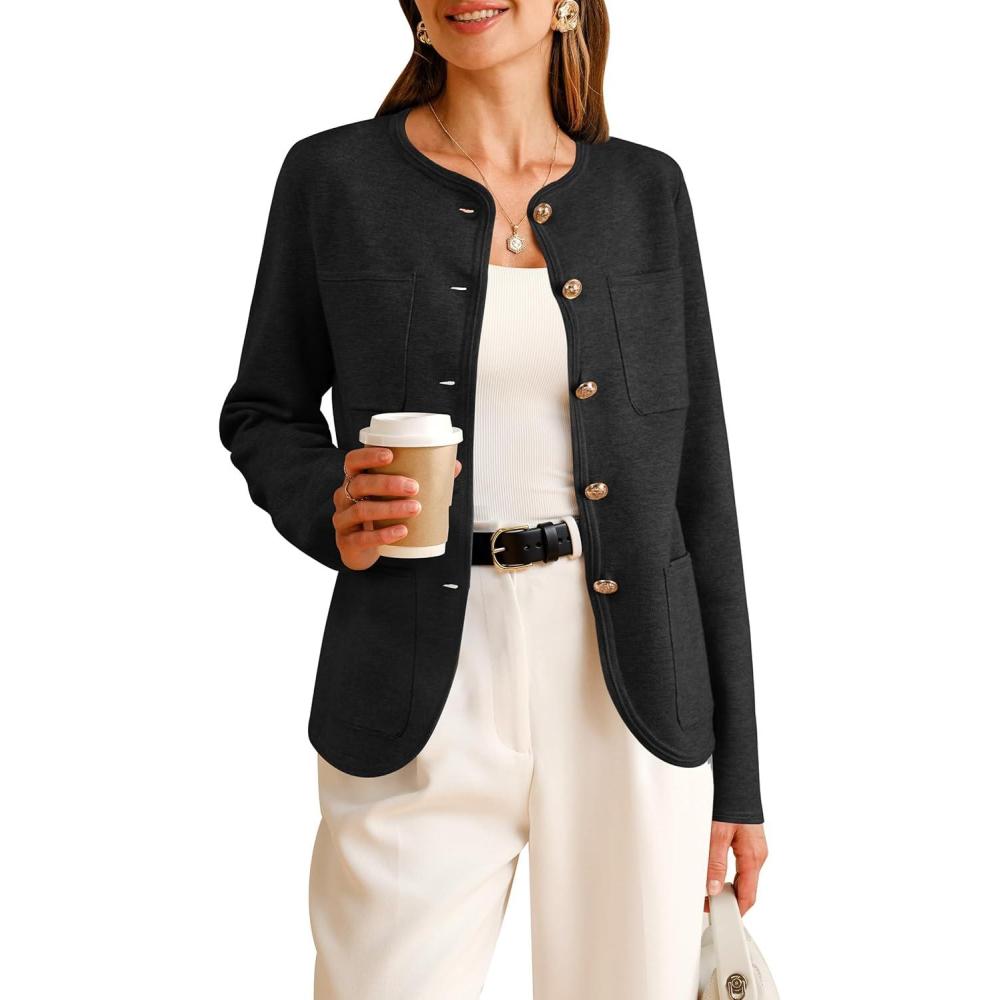 imageArachampampCloz Womens Wool Blend Sweater Blazers Business Casual Jacket with Pockets 2025Black