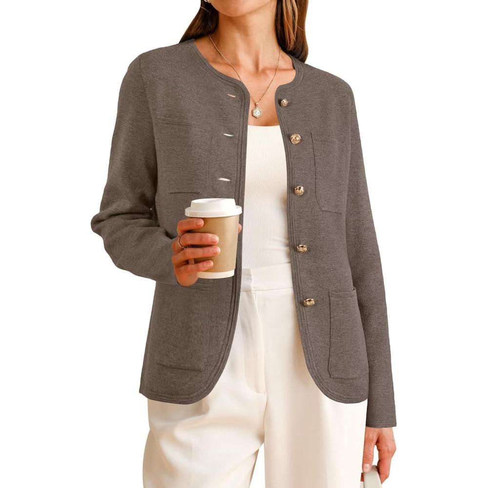 imageArachampampCloz Womens Wool Blend Sweater Blazers Business Casual Jacket with Pockets 2025Coffee