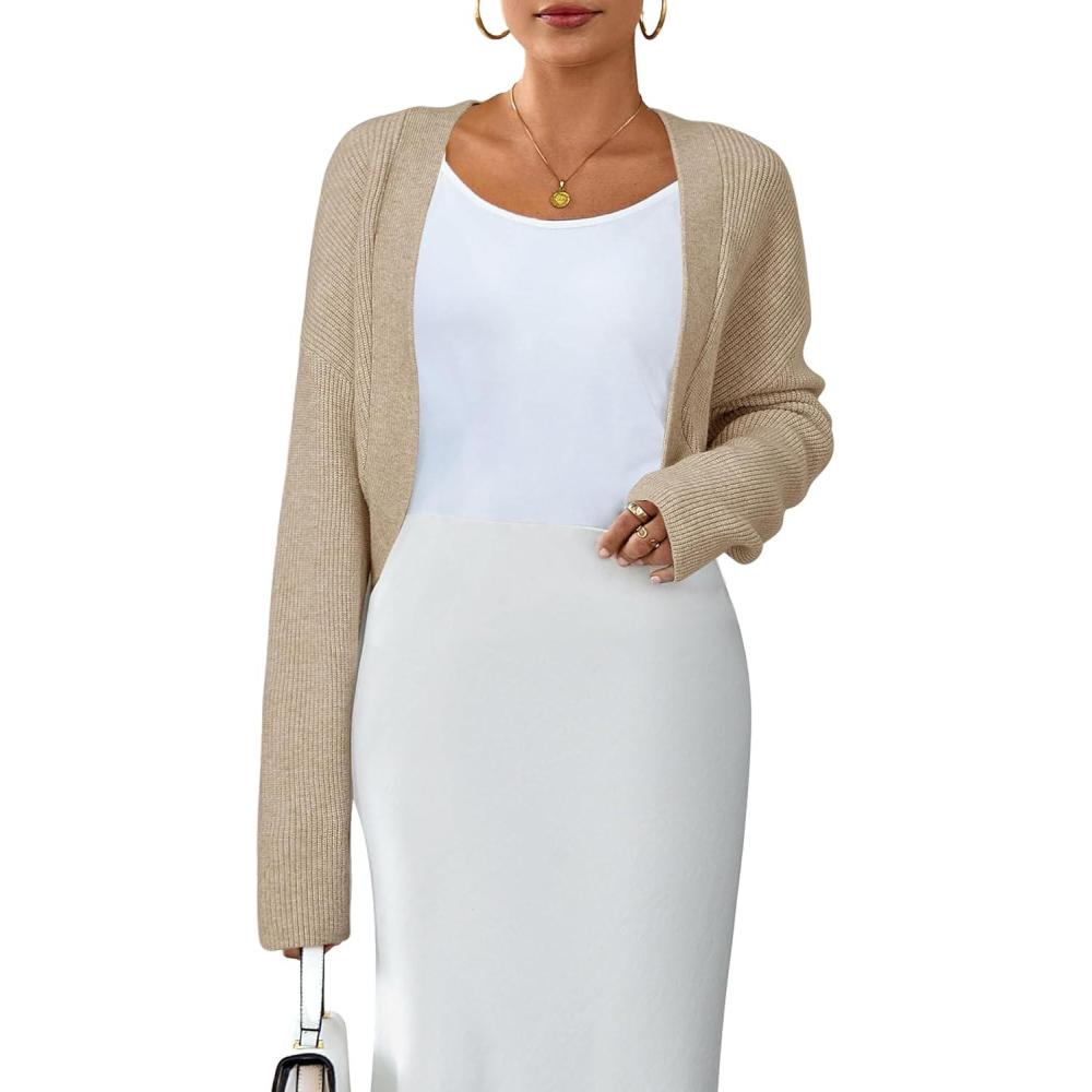 imageArachampampCloz Womens Wool Blend Sweaters Fall Cropped Cardigan Bolero Shrug for Dresses 2025Apricot