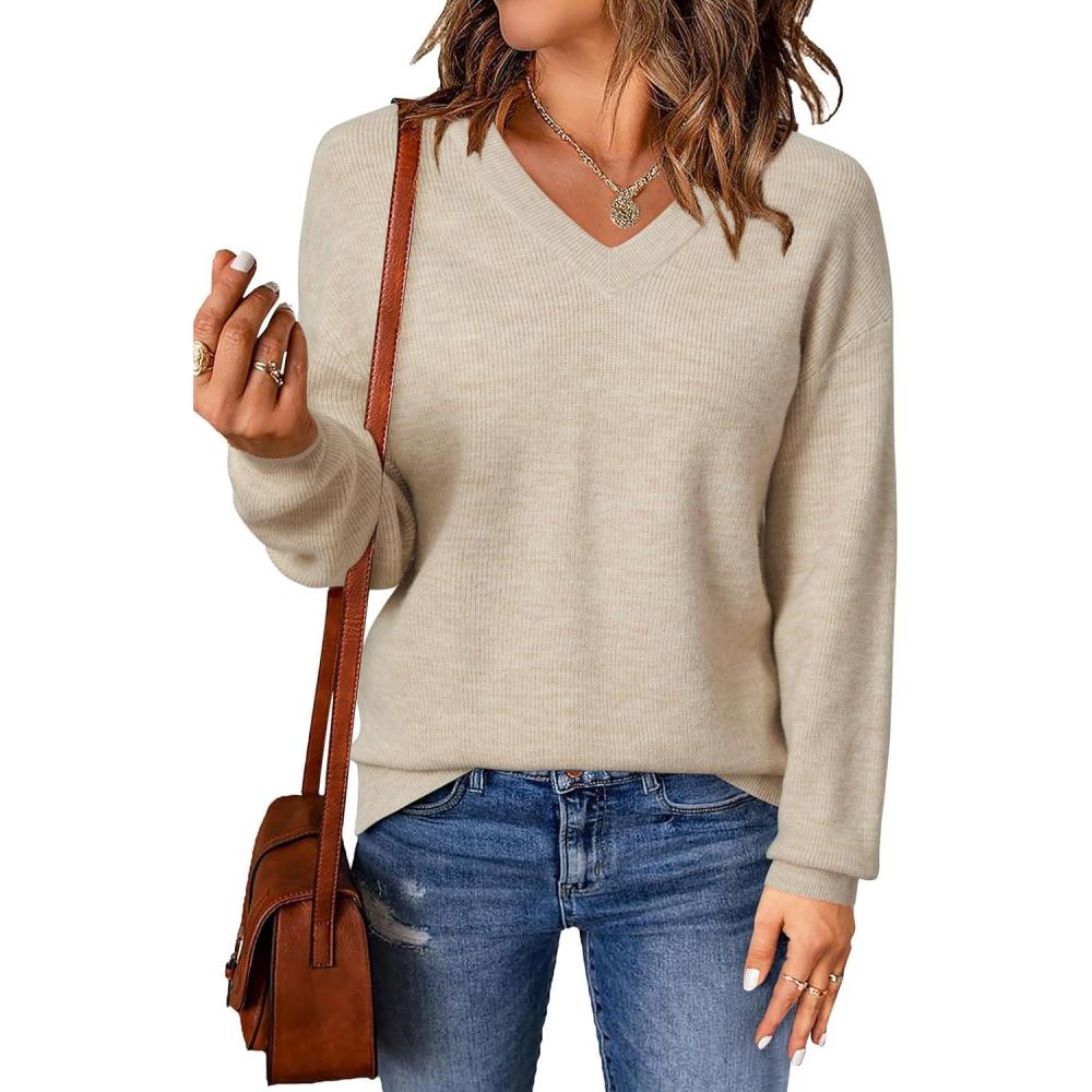 imageArachampampCloz Womens Wool Blend Sweaters V Neck Winter Business Casual Outfits Warm Tops 2026Apricot