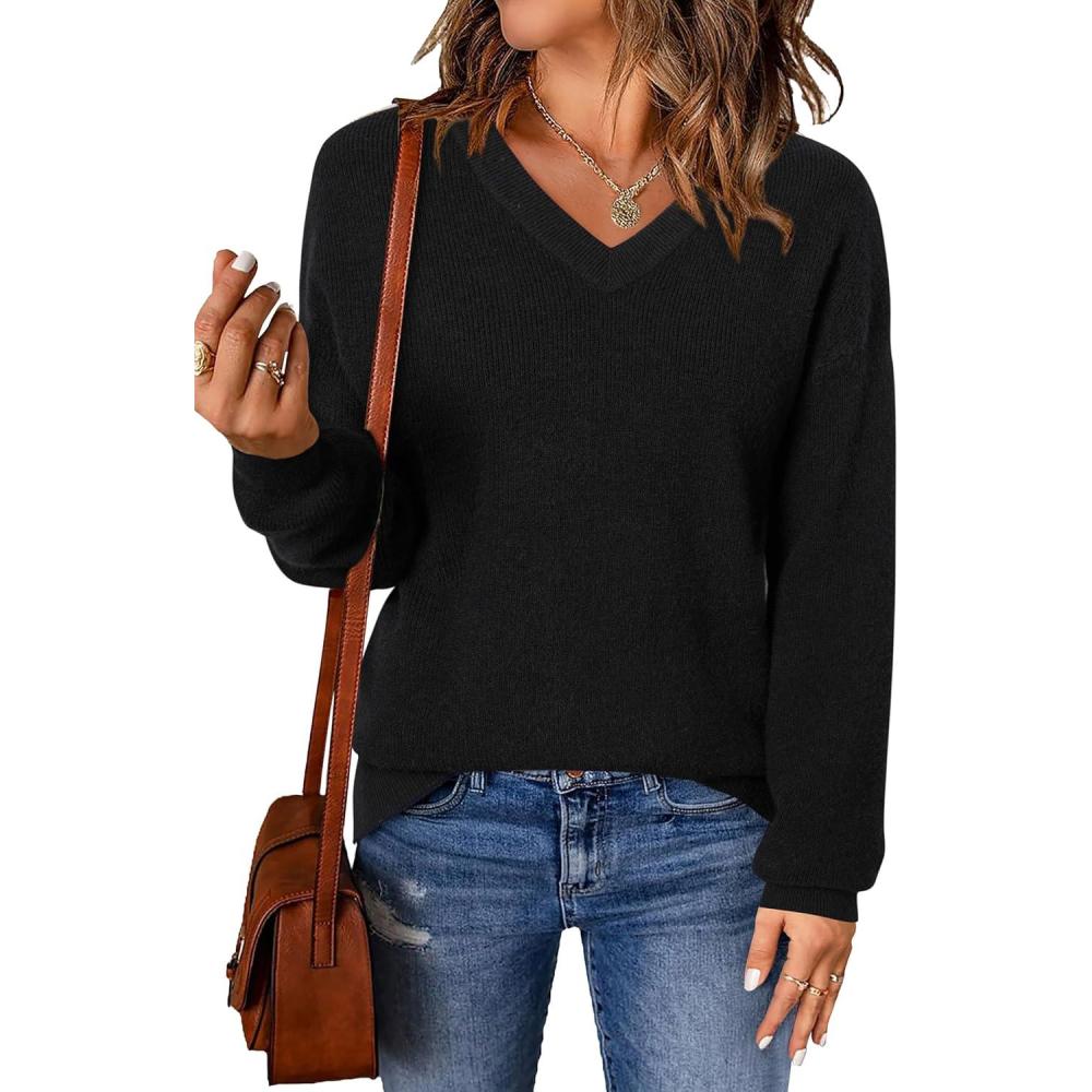 imageArachampampCloz Womens Wool Blend Sweaters V Neck Winter Business Casual Outfits Warm Tops 2026Black