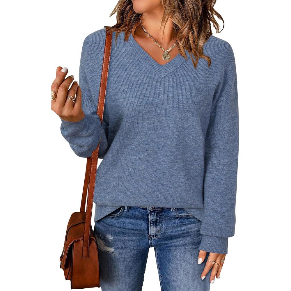imageArachampampCloz Womens Wool Blend Sweaters V Neck Winter Business Casual Outfits Warm Tops 2026Denim Blue