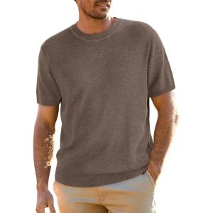 Arach&Cloz Mens Wool Blend Loose Fit Sweater Ultra Soft 2025 Spring Bottoming Crewneck Fashion Pullover(Coffee)