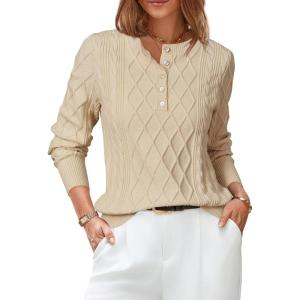 Arach&Cloz Womens Comfy Cotton Blend Cable Knit Casual Sweaters 2025(Apricot)
