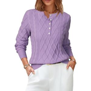 Arach&Cloz Womens Comfy Cotton Blend Cable Knit Casual Sweaters 2025(Light Purple)