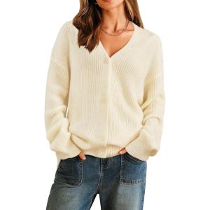 Arach&Cloz Women’s Mohair Wool Blend Fall Chunky Business Cardigan Sweaters 2025(Cream)