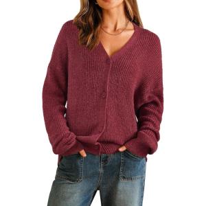 Arach&Cloz Women’s Mohair Wool Blend Fall Chunky Business Cardigan Sweaters 2025(Red)