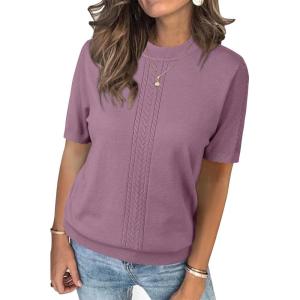 Arach&Cloz Women’s Soft Knit Sweater Fall Dressy Casual Pullover Tops(Gray Purple-5006)